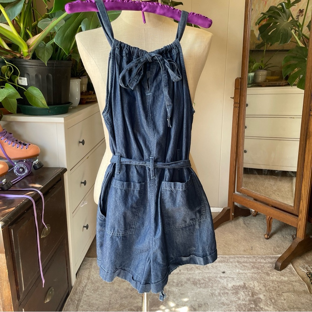 Universal Thread Medium Wash Denim Romper Overalls Pockets, Sz. Small - Picture 2 of 6